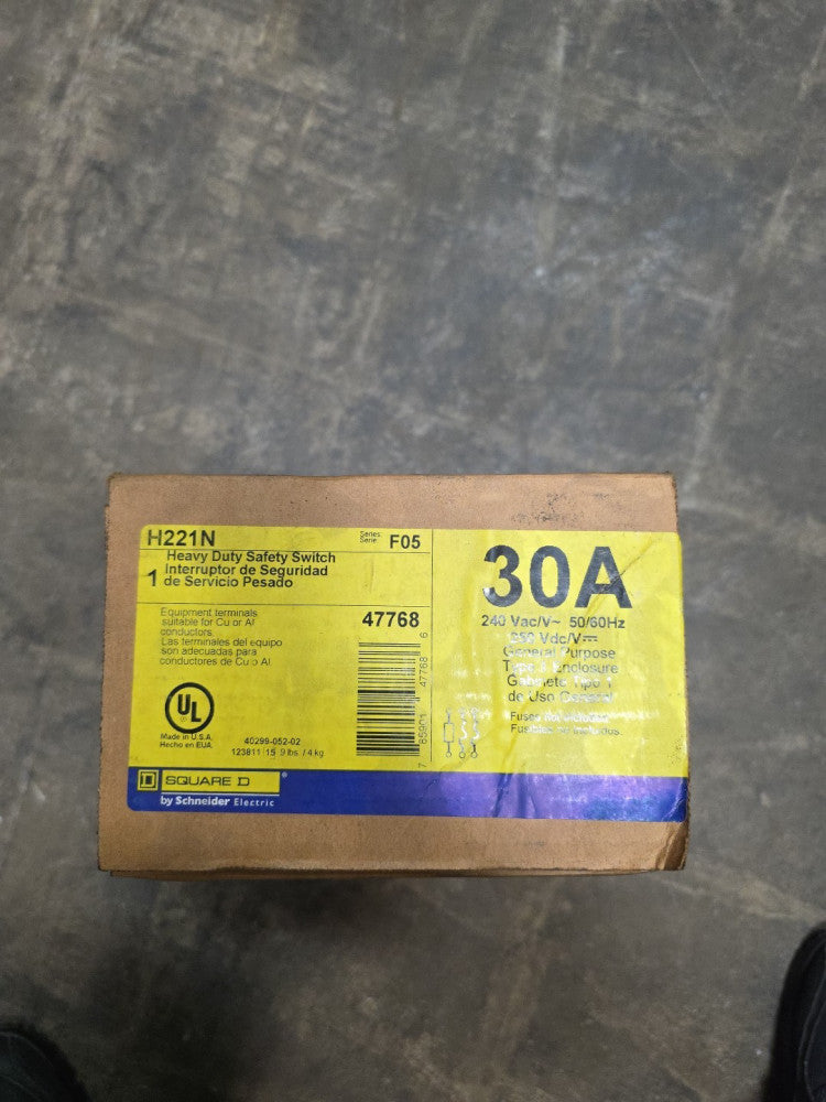 Square D H221N Safety Disconnect Switch Fusible 30A 240VAC 250VDC 2P NEMA Type 1