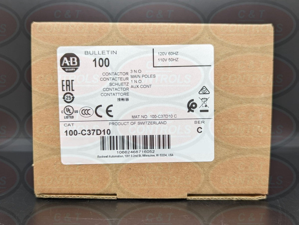 Allen Bradley 100-C37D10 37A 3P 120V Contactor 1NO Aux New In Box USA