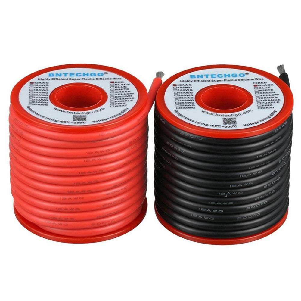 12 Gauge Silicone Wire Spool red and Black Each 25ft Flexible 12 AWG Stranded...
