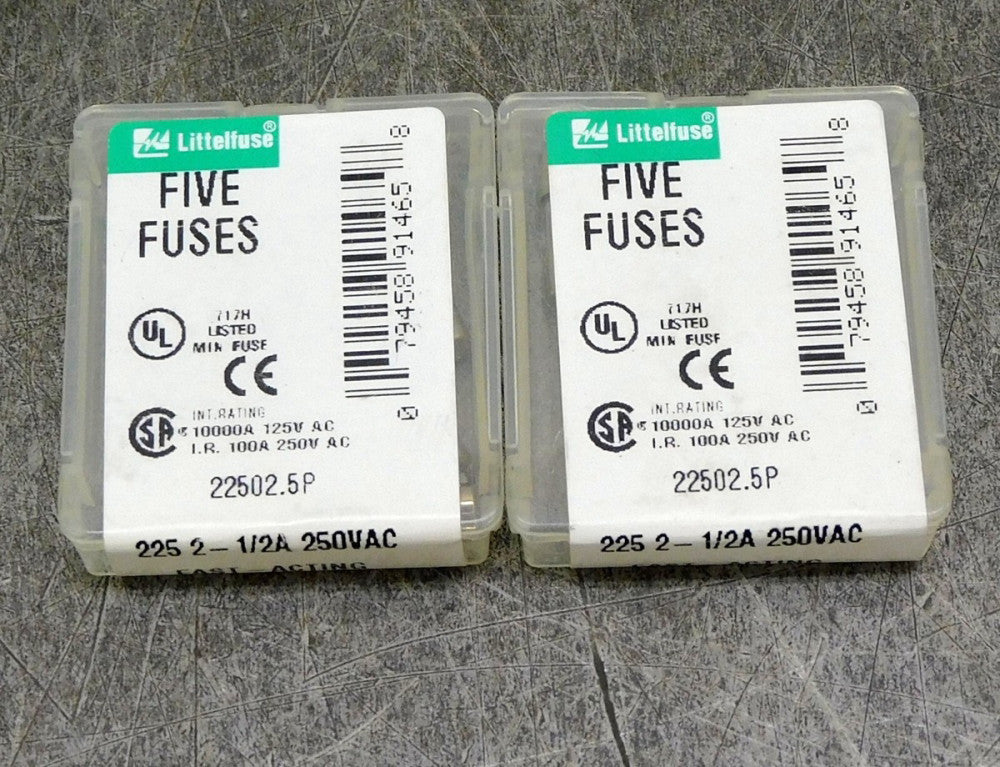 Littelfuse 22502.5P Fast Acting Glass Fuse 250V AC 2.5 A Lot of Ten (10)