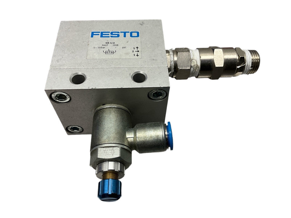 Festo OS-1/2 3427 Pneumatic Shuttle Valve 5000 I/M, 1-10 bar, w/througt-hole