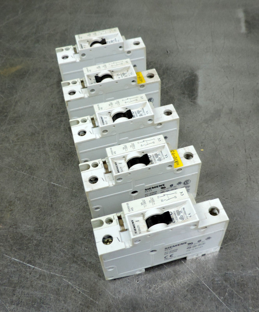 Siemens 5SX21 C10 Circuit Breaker w/5SX9100 HS Auxiliary Contact Lot of Five (5)