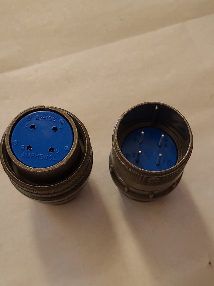 NOS Amphenol Mated Pair 22-10S & 22-10P Straught Round 4 Pin Connector