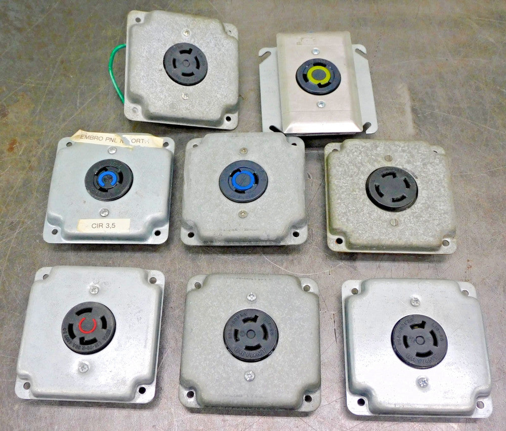 Steel Square Outlet Box Cover w/ Flush Receptacle 4"x4" Mixed Lot of Eight (8)