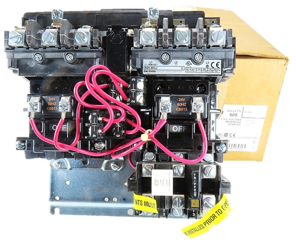 Allen Bradley 505-BOJ Nema Size 1 Reversing Starter 24VAC Coil 27A 10hp@575V NIB