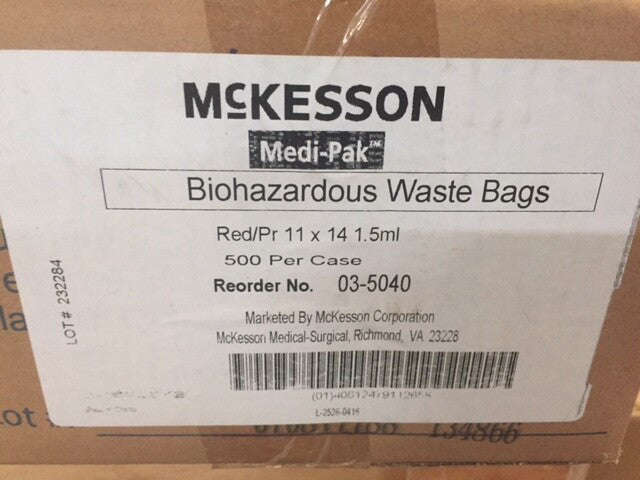 McKesson 03-5040 Infectious Waste Bag 1 - 6 gal. Red 11 X 14 Inch Case of 500 