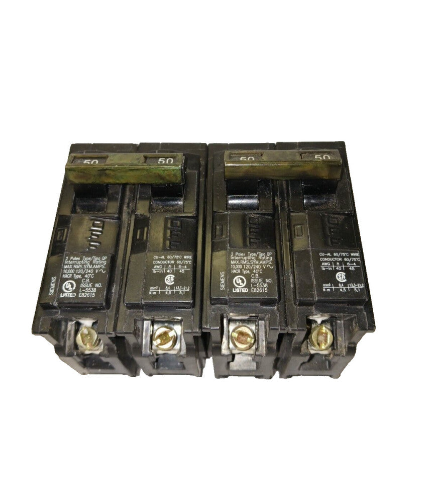 2) SIEMENS 50 AMP CIRCUIT BREAKER 2 POLE 120/240 VAC  Q250  LOT OF 2