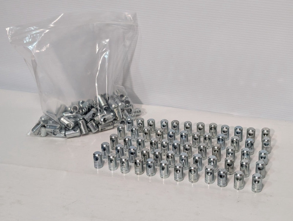 Lot of 150 Cross Dowel Barrel Nuts with Internal Hex, approximately 1" tall, New