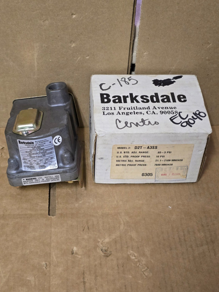 BARKSDALE, D2T-A3SS, PRESSURE SWITCH, 60 PSI, 0.3-3 PSI, NIB! MAKE OFFER!