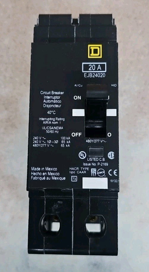 NNB Square D EJB24020 20 amp 2 pole 480 volt EJB 65kA Circuit Breaker
