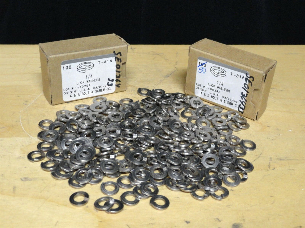 A & A BOLT & SCREW CO. 1/4" LOCK WASHERS LOT OF 150 NEW IN THE ~ Two (2) BOXES 