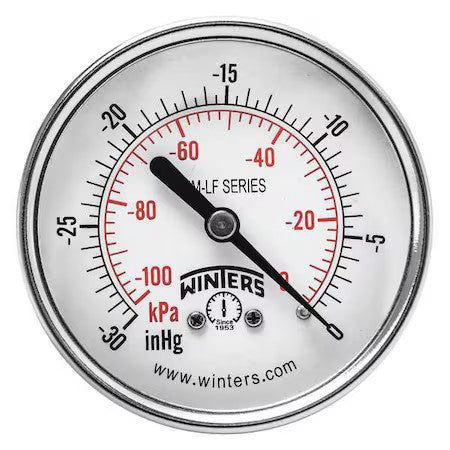 Winters Pem1431lf Lead-Free Vacuum Gauge, 30 To 0 Psi, 2 1/2 In Dial, 1/4 In