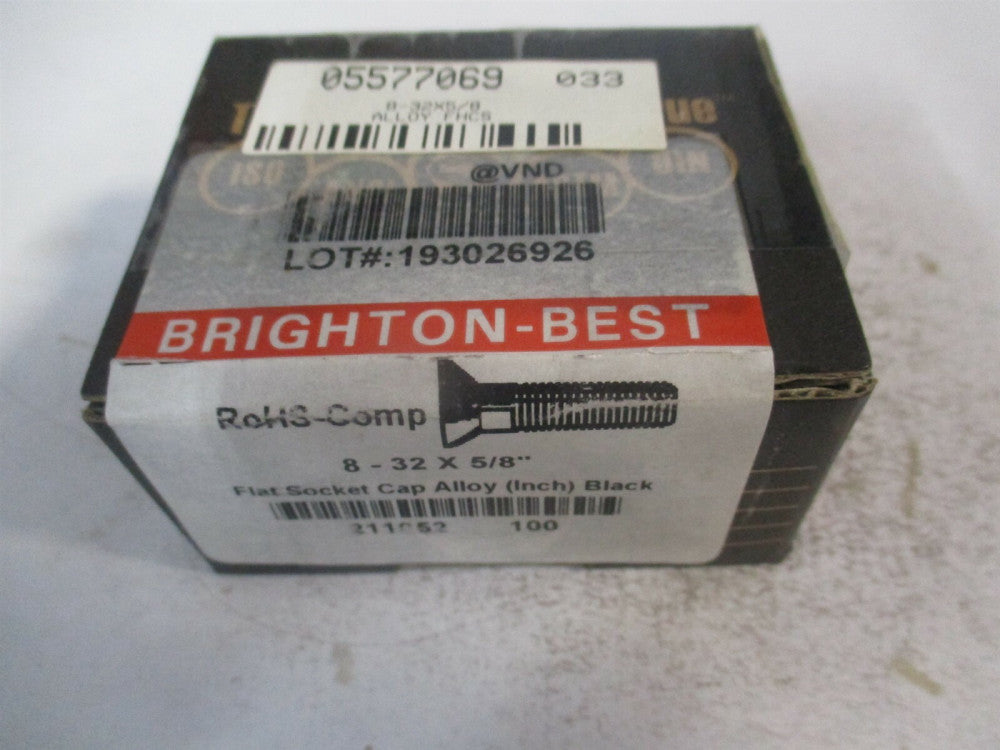 (211052P) #8-32 UNC Hex Socket Alloy Steel 82° Flat Cap Screw - Pack of 100