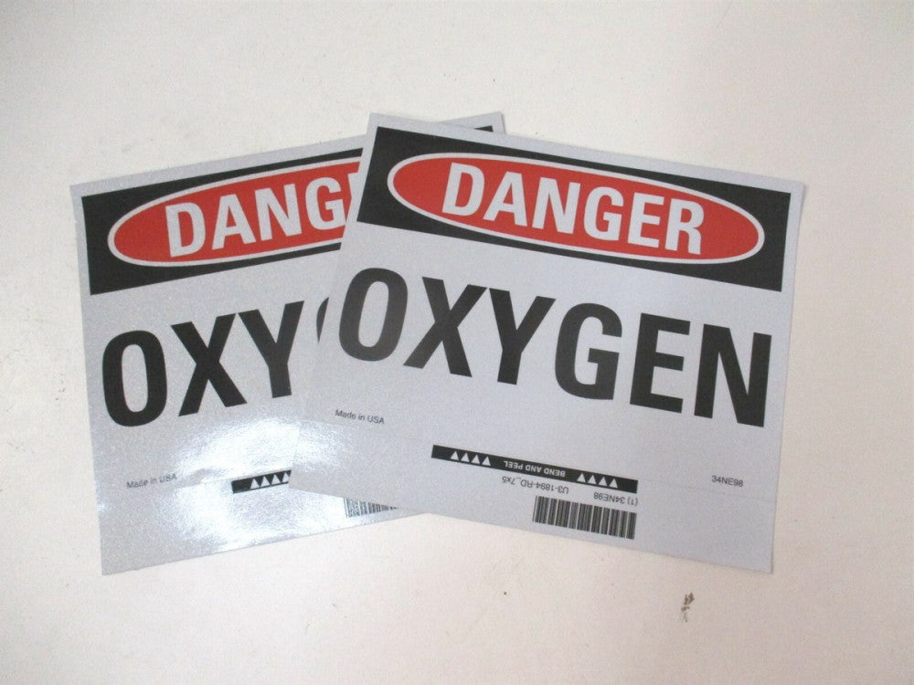 Lyle (U3-1894-RD_7X5) 5" x 7" Danger Oxygen Reflective Sheeting Sign - Qty 2