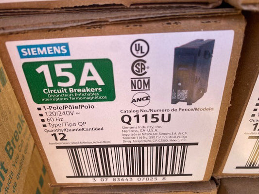 (12 PACK) Siemens Q115U 15 Amp Single-Pole Type QP Circuit Breaker (NEW)