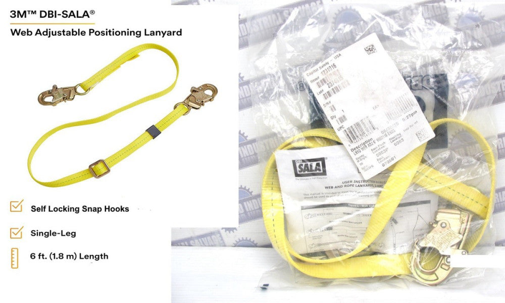 3M DBI Sala - 1231016 - SINGLE LEG LANYARD - 6ft x 1in Adj WEB with SNAP HOOKS