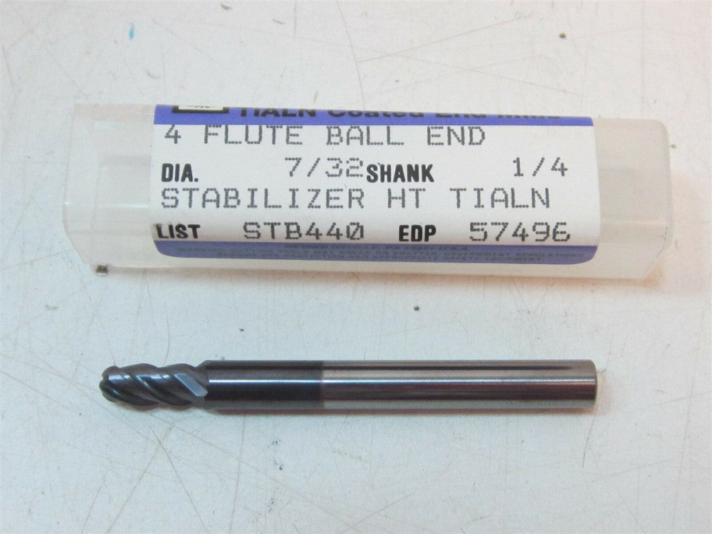 Niagara (57496) 7/32" Carbide TIALN 4F RH Ball End Mill 1/4 Shank 7/16 LOC