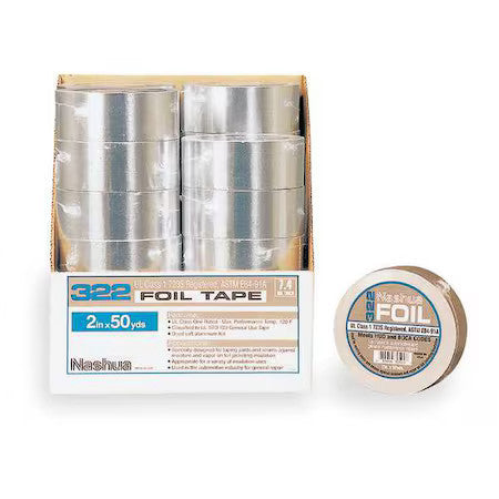 Nashua 322 Foil Tape, 1 7/8 In W X 50 1/4 Yd L, 5 Mil Thick, Silver, 322, 1 Pk