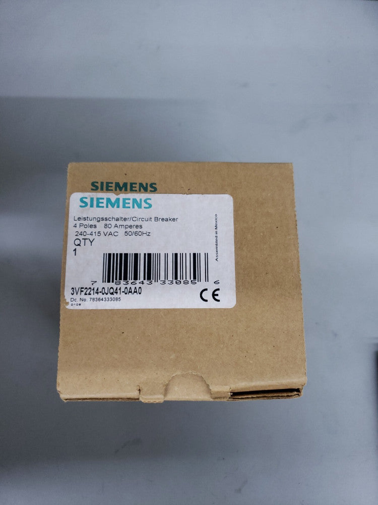 NEW Siemens 3VF2214-0JQ41-0AA0 CIRCUIT BREAKER 4 Pole 80 Amp 240v/415 VAC