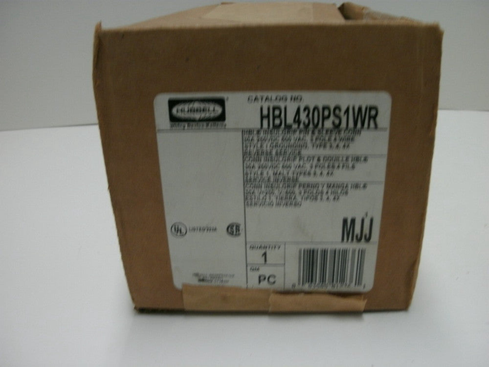 HUBBELL HBL430PS1W PIN AND SLEEVE PLUG 3P4W 30 AMP 250VDC / 600VAC 50-400 HZ