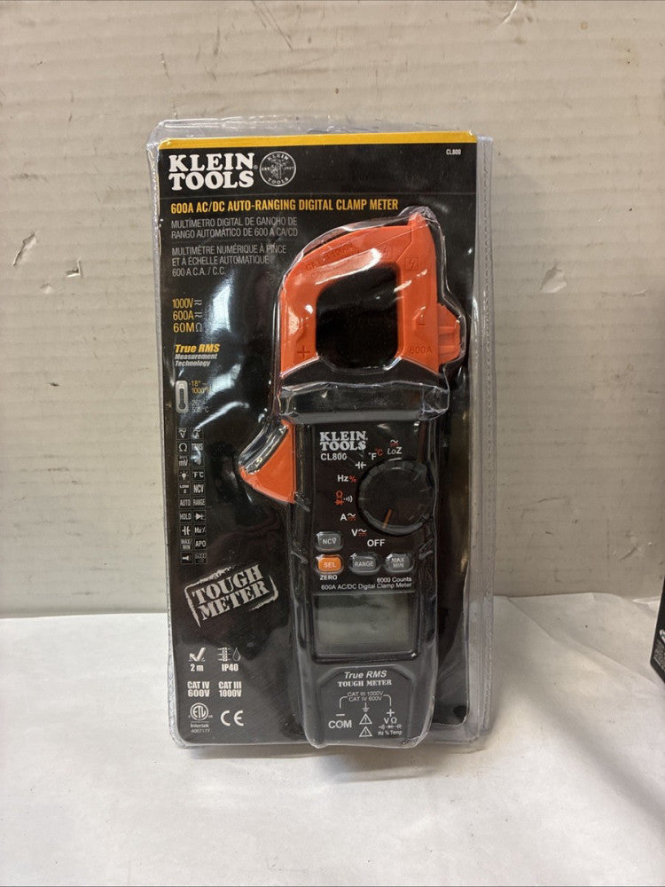 BRAND NEW Klein Tools CL800 600A AC/DC Auto-Ranging RMS Digital Clamp Meter Kit
