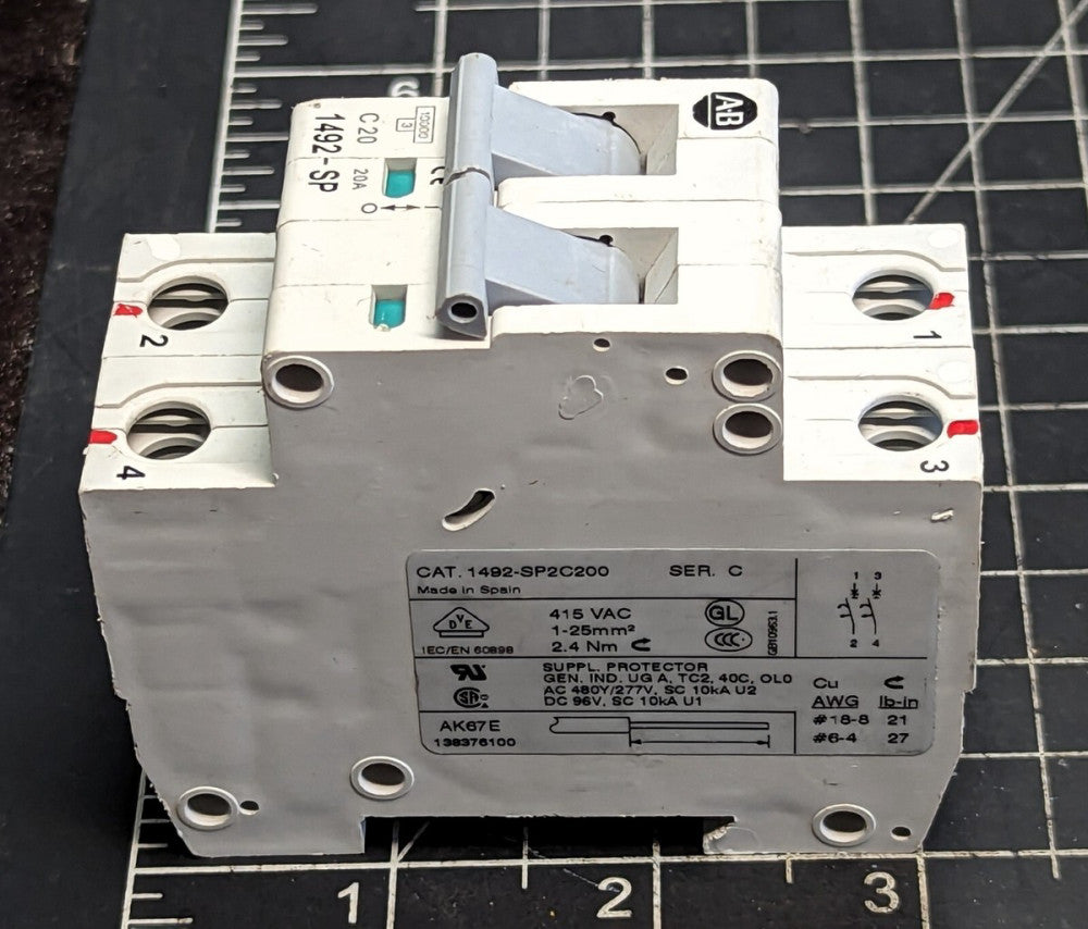 ALLEN BRADLEY 1492-SP2C200 / 1492-SP 20A 2 Pole 20 AMP CIRCUIT BREAKER [C4B3]