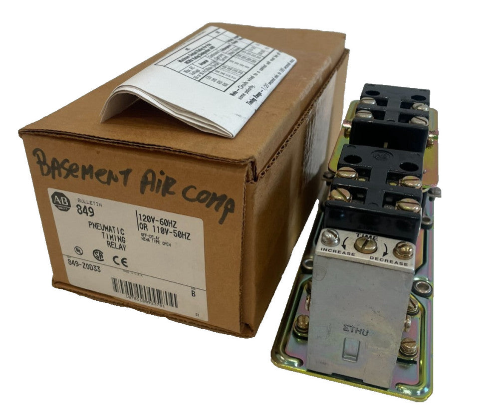 ALLEN BRADLEY 849-Z0D33 PNEUMATIC TIMING RELAY SER B 849Z0D33 NEW, SURPLUS
