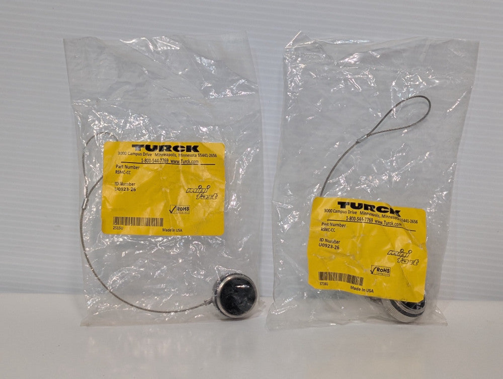 Lot of 2 Turck RSMC-CC Closure Cap 1-1/8" Nitrile Gasket Stainless Steel Lanyard