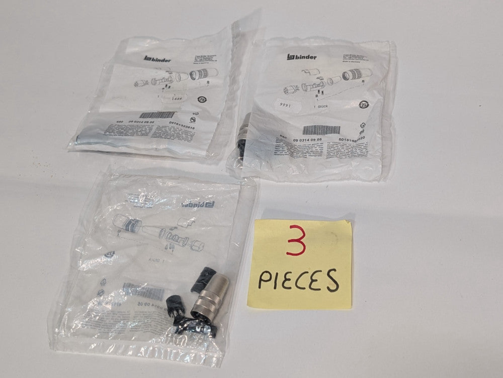 Lot of 3 Binder 09 0314 09 05 M16 Female cable connector, Contacts: 5 (05-a)