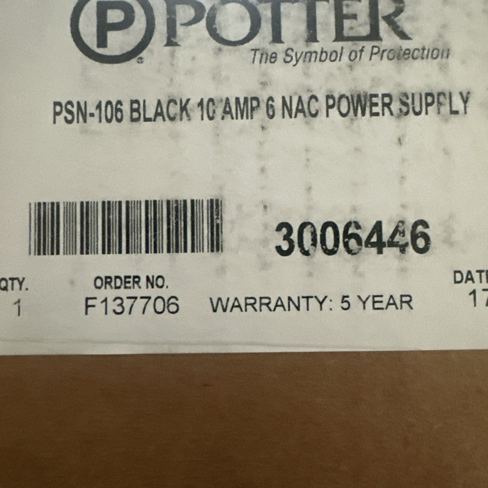 New Potter PSN-106  Black 10 AMP 6 NAC Power Supply.(No original white box)