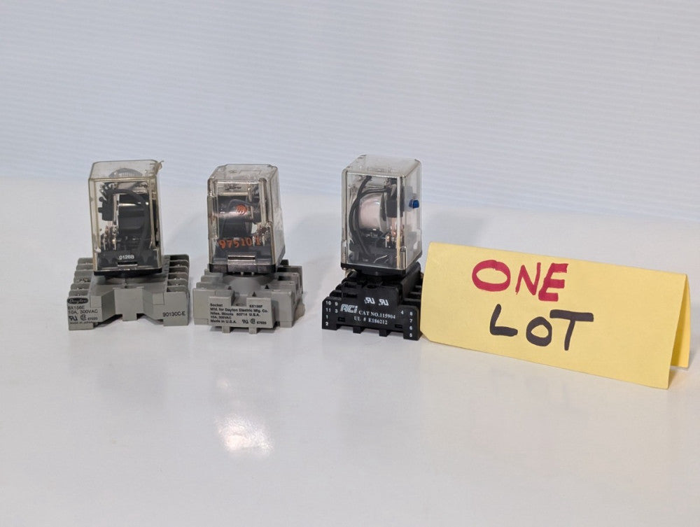 Lot of 3 Dayton / ACI / Potter & Brumfield 24VDC Relays with Relay Sockets
