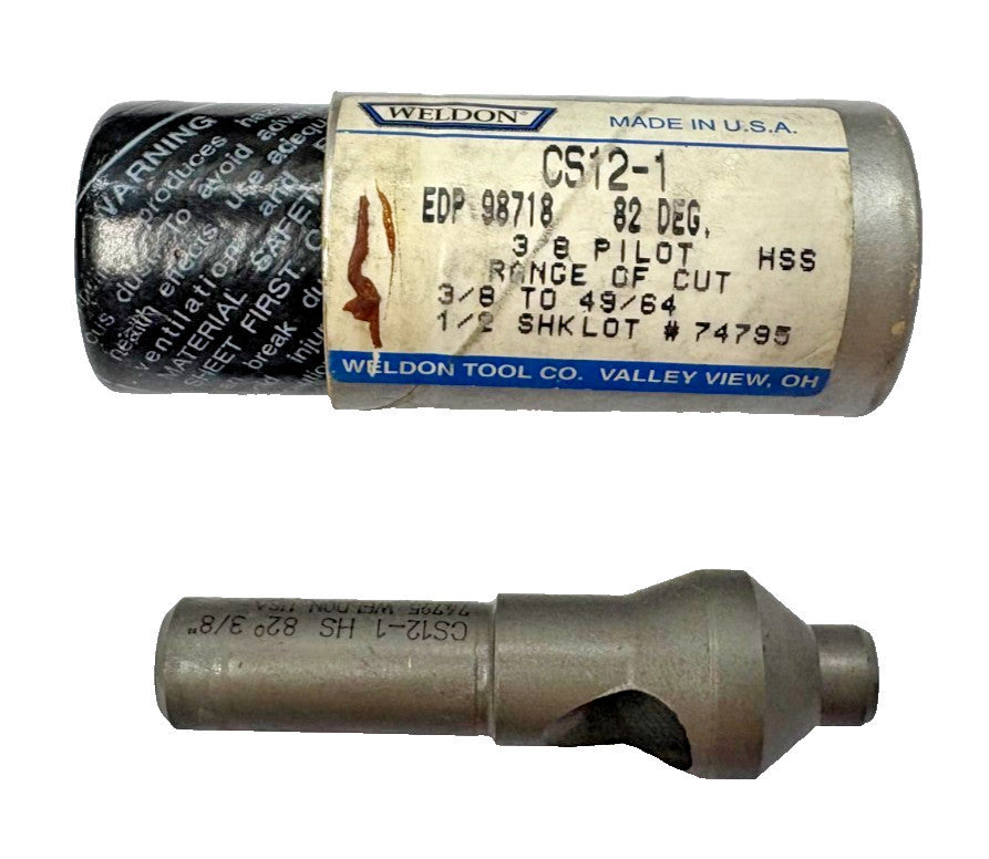 WELDON DEBURRING TOOL, CS12-1, 82 DEG, SIZE 3/8", OAL 2-5/8"