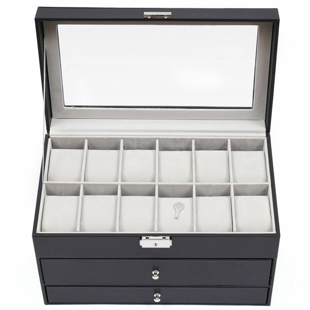 3 Layers 25 Slot Watch Box Display Case Jewelry Sunglass Storage Case PU leather