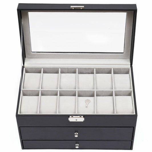 3 Layers 25 Slot Watch Box Display Case Jewelry Sunglass Storage Case PU leather
