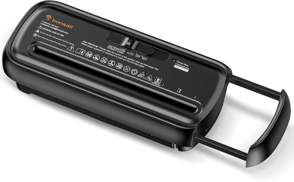 Bonsaii Paper Shredder for Home Use, 6 Sheet Strip Cut Small Black 