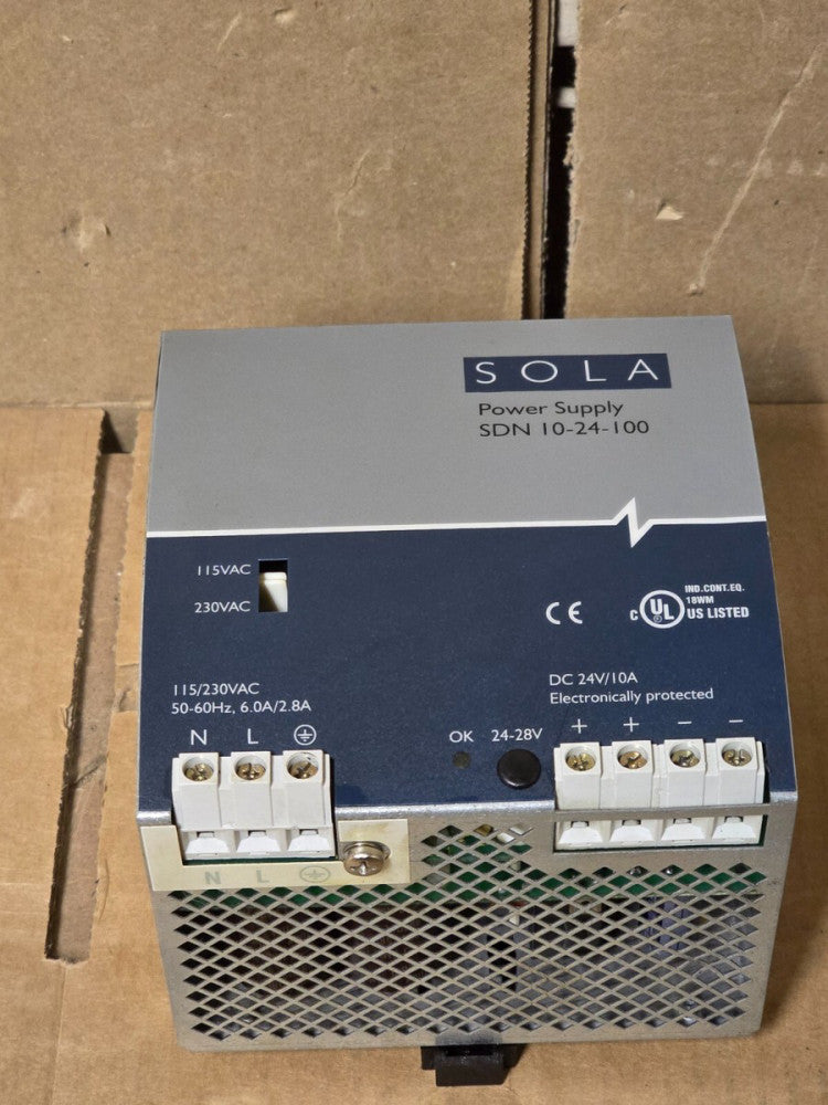 SOLA SDN-10-24-100 POWER SUPPLY, 24-VDC, 10-AMP, USED TAKEOUT! MAKE OFFER!