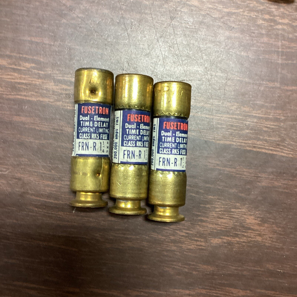 Fuses Bussmann Fusetron FRN-R-1-1/4 Class RK5 Time-Delay 1-1/4A 250VAC, Lot Of 3