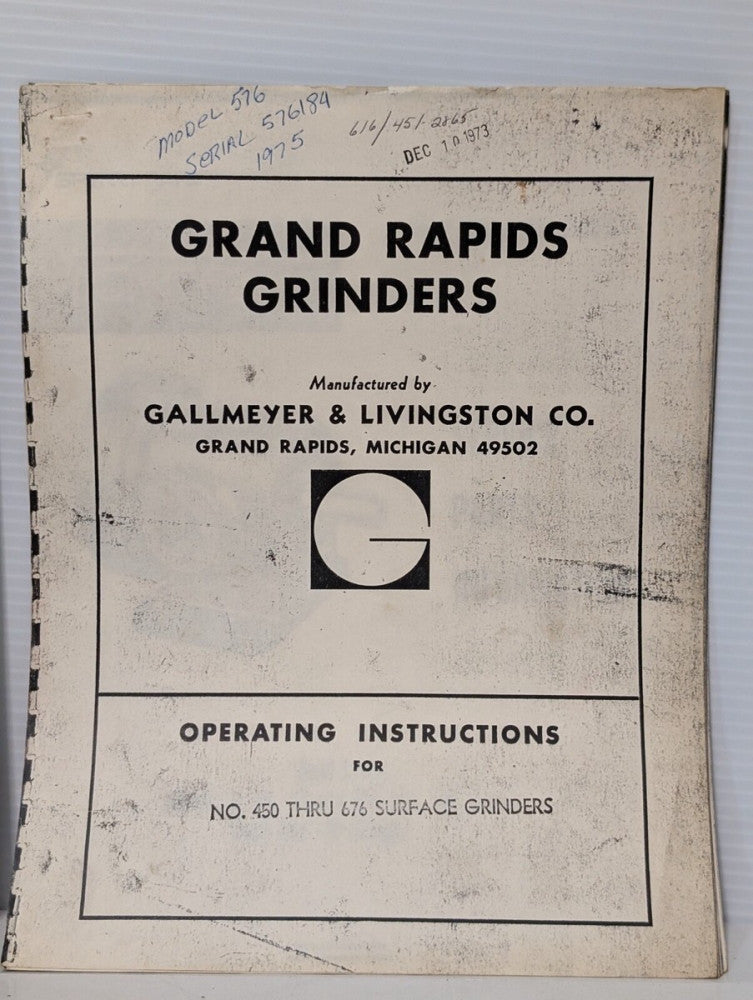 2(2)Grand Rapids 450-676 Surface Grinders Operating Instructions & Parts Catalog