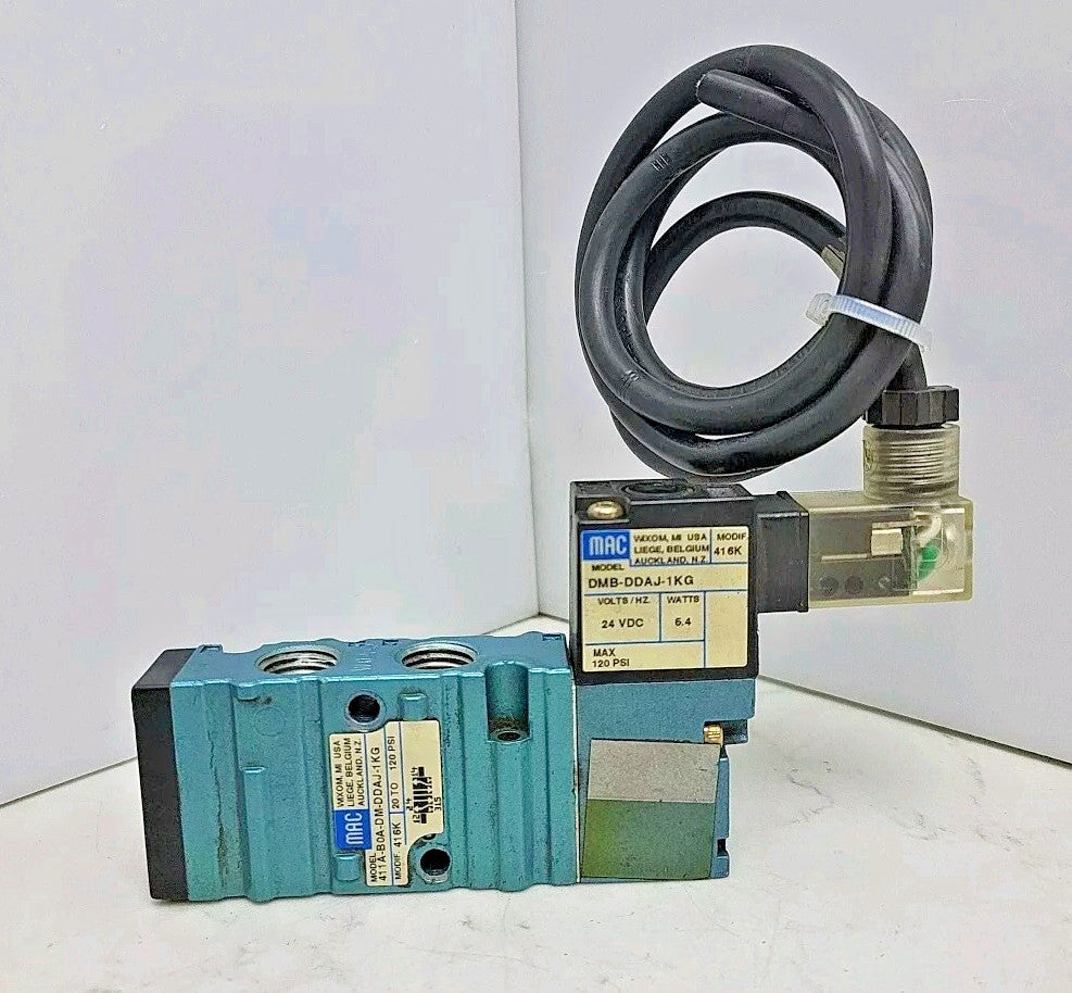 Mac DMB-DDAJ-1KG Pneumatic Solenoid Valve 24 Vdc w/ 411A-B0A-DM-DDAJ-1KG