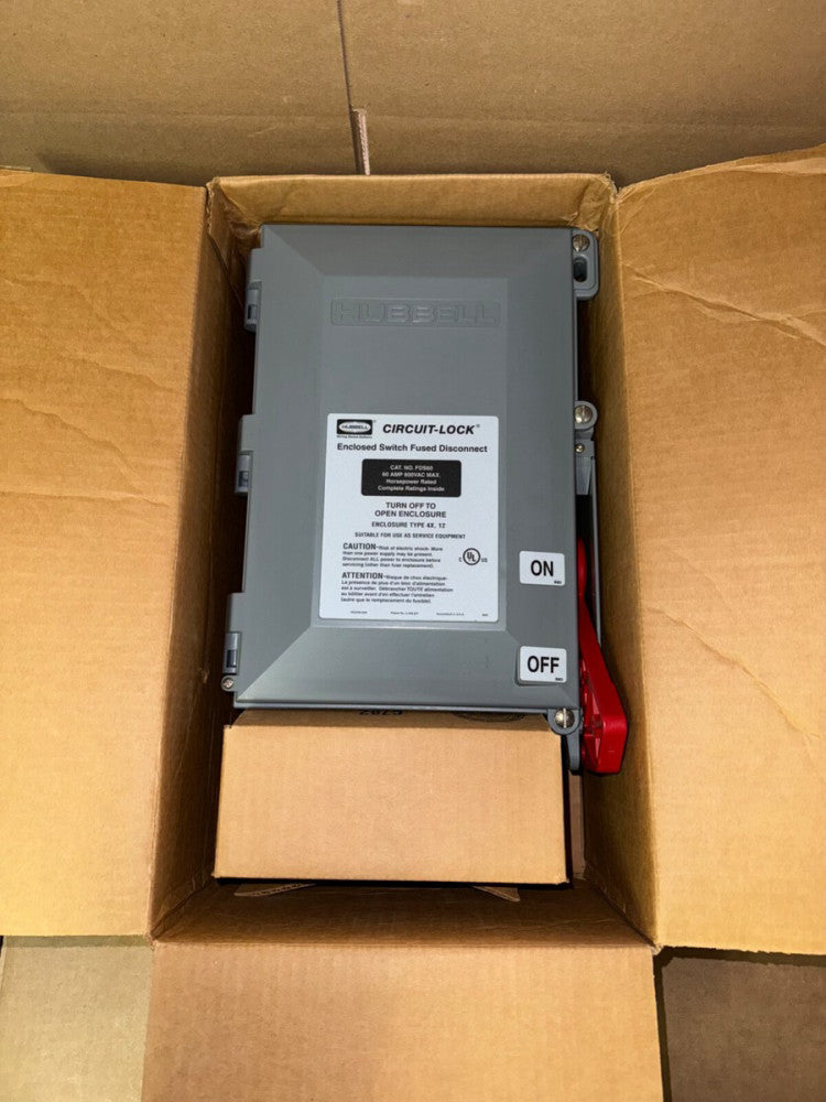 HUBBELL FDS60 CIRCUIT-LOCK FUSED DISCONNECT SWITCH 60-AMP NEW-OPEN BOX (DENTED)