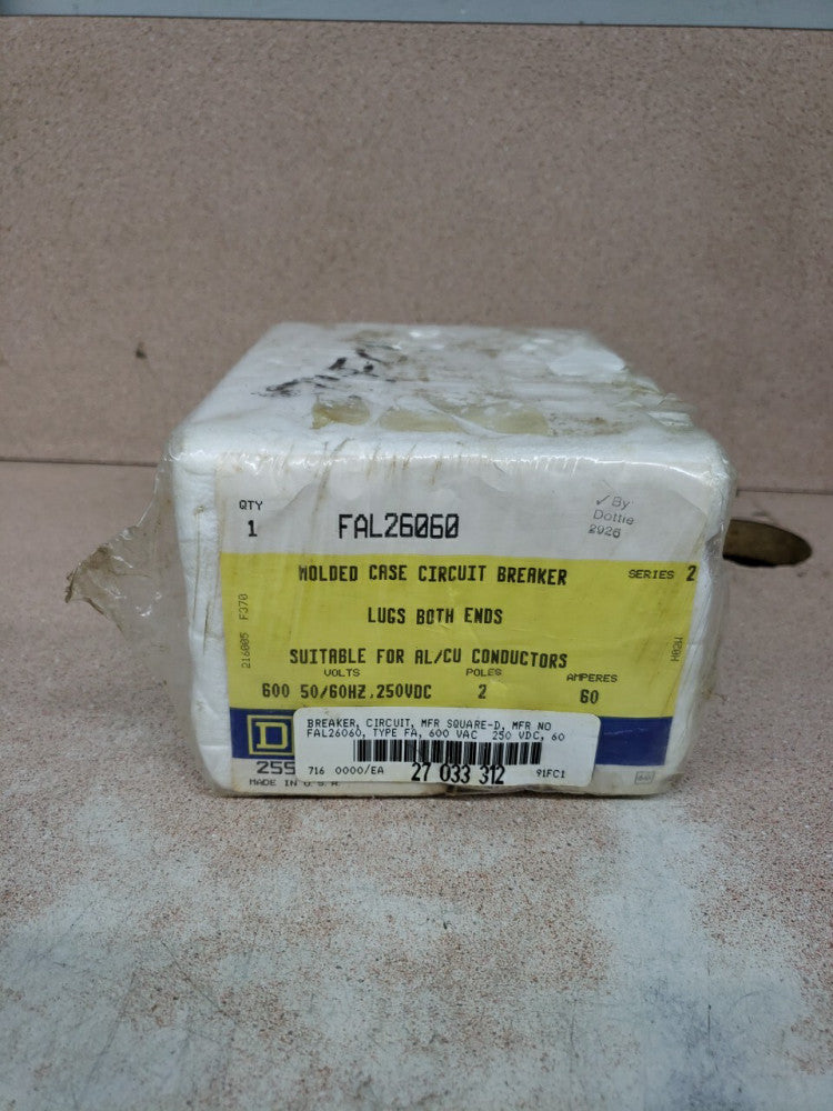 New Old Stock Square D FAL22060 2 Pole 60 Amp 240 Vac 250 Vdc Circuit Breaker