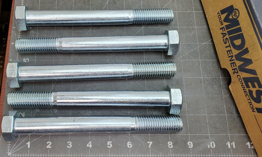 (QTY 5) 7/8"-9 x 8" Zinc Plated Steel Coarse Thread Hex Cap Screws [A0S4] 