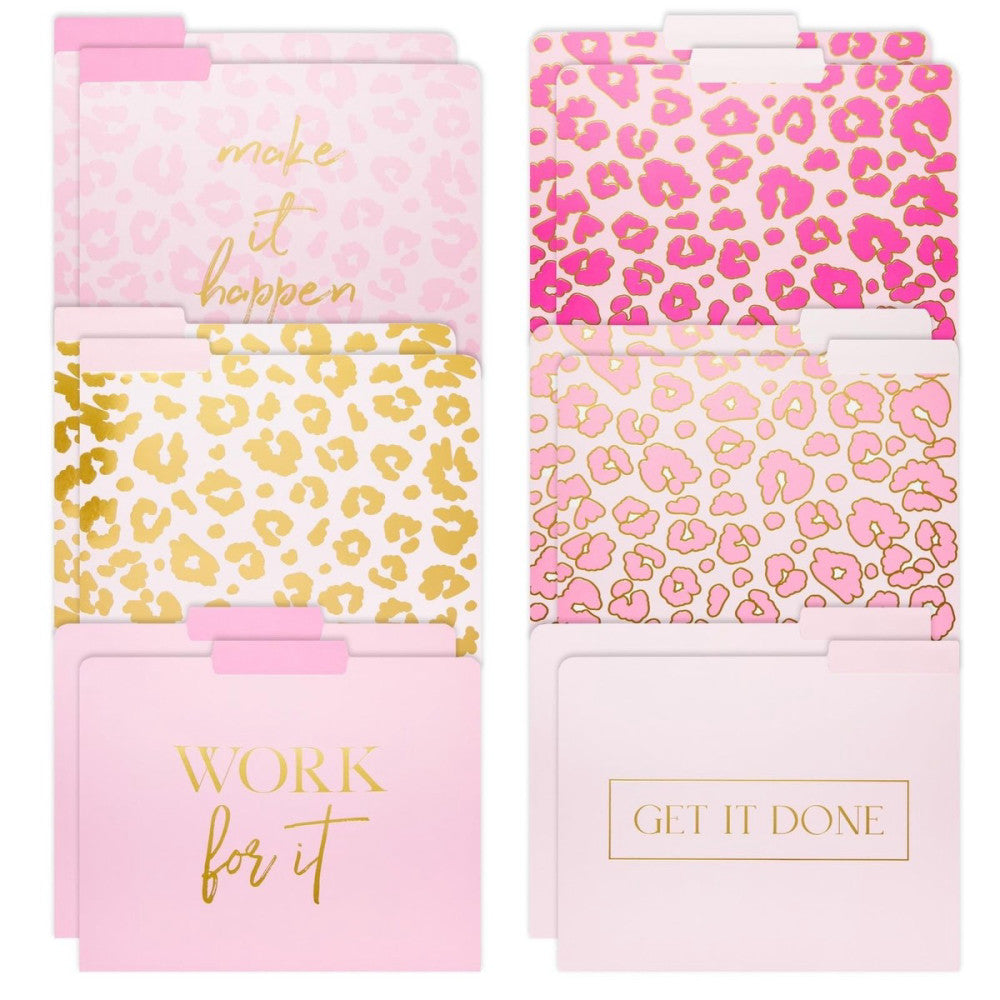 12 Pack Pink Leopard Decorative File Folders, Letter Size for Women, Cute Gol...
