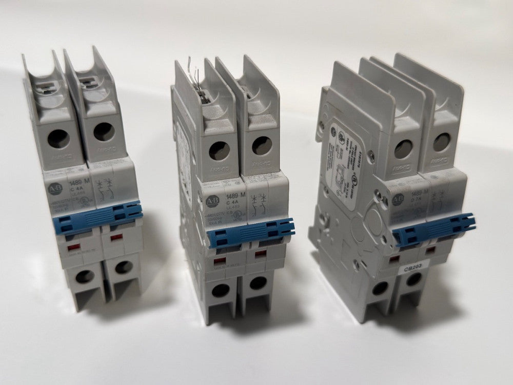 Lot of 3 Allen-Bradley 1489-M 2-Pole Circuit Breakers (-M2C040 x2,  -M2D070 x1)