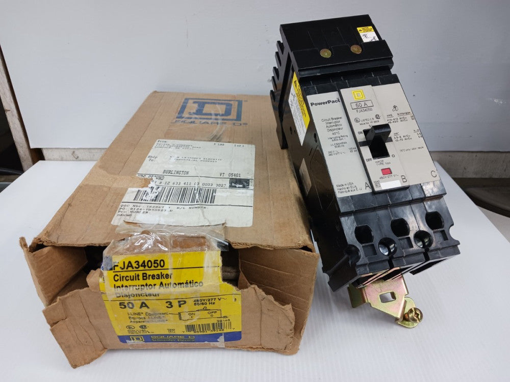 New Square D PowerPact 50 Amp I-Line Circuit Breaker 3P 480Y/277 VAC FJA34050