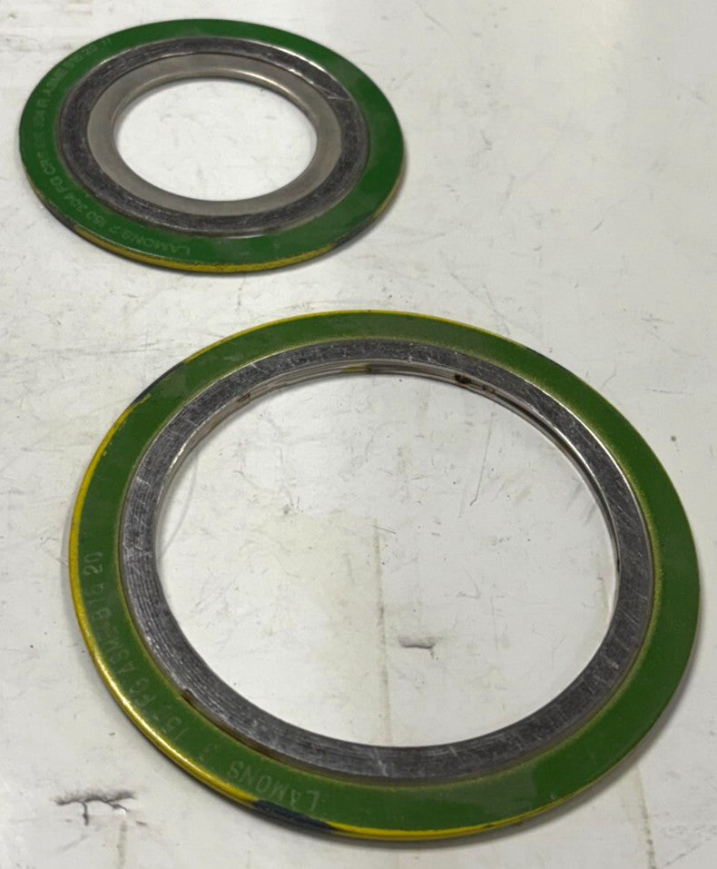 LAMONS CARBON STEEL GASKETS STAINLESS STEEL LOT OF 2 PIPE SIZE 3" & 2" MIN TEMP