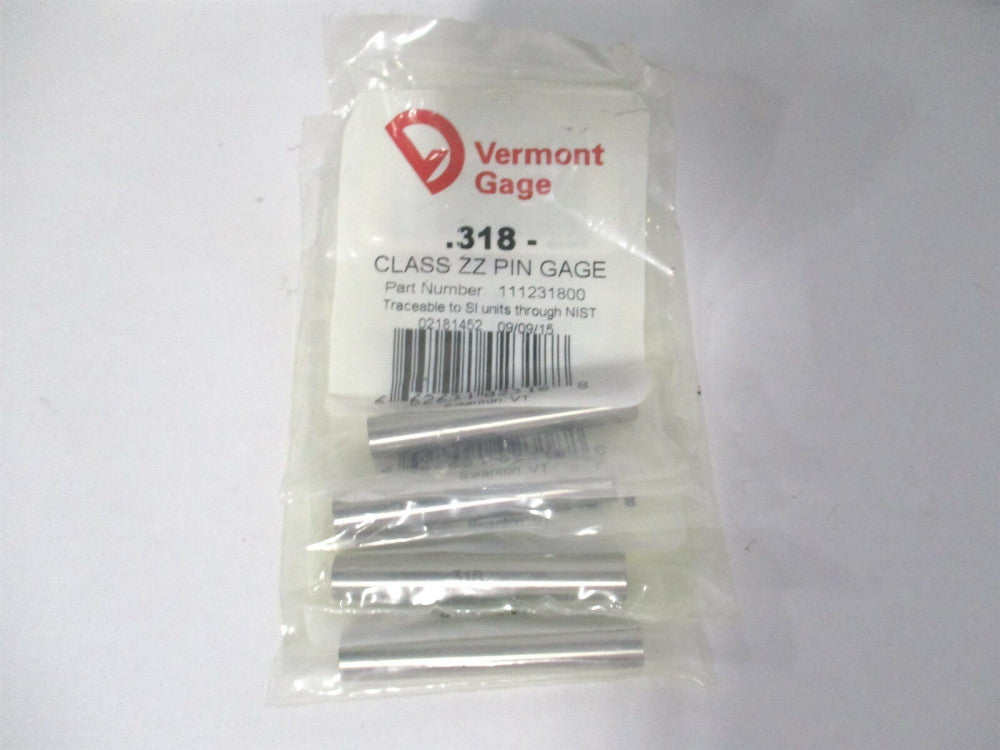 Vermont Gage (111231800) 0.318" Diam Class ZZ Minus Plug & Pin Gage - Lot of 4