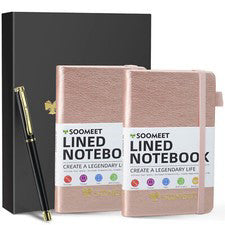 2-Pack Pocket Notebook, 5.7" x 3.5"Small Notebook, Hardcover PU Leather Brown