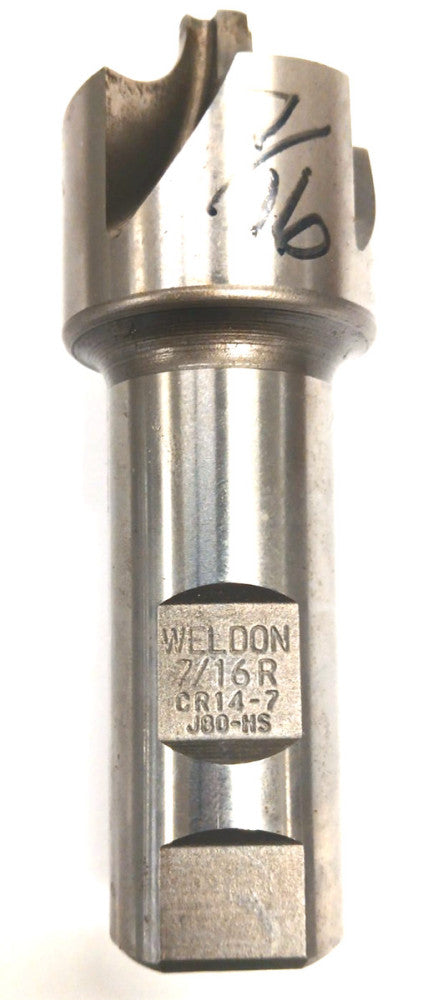 WELDON 7/16R CORNER RADIUS ENDMILL HS 4 FLUTE MILL DIA 1-3/8" OAL 4" CR14-7