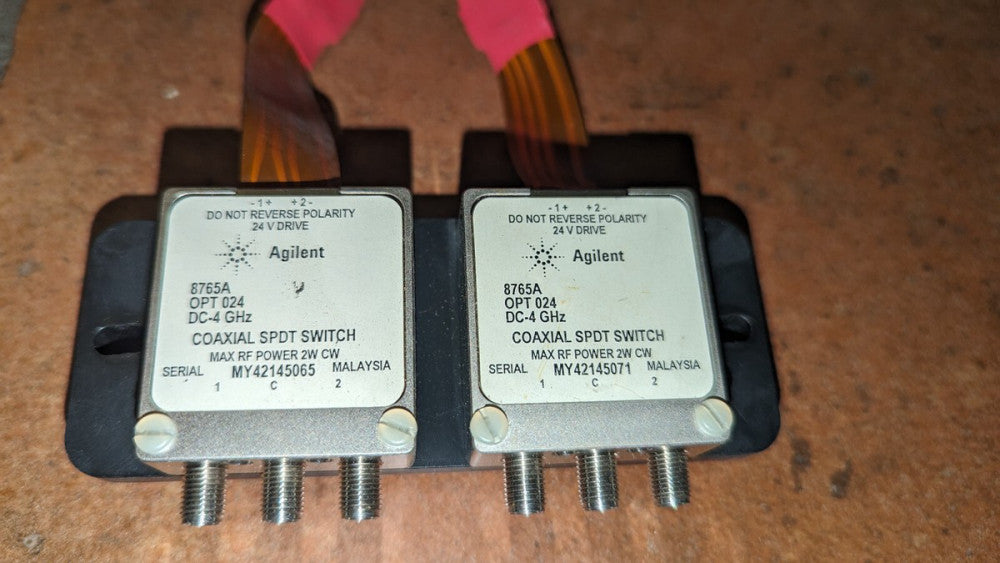 Mounted Pair of Agilent Keysight 8765A Option 024 Coax Switches DC - 4GHz, SPDT